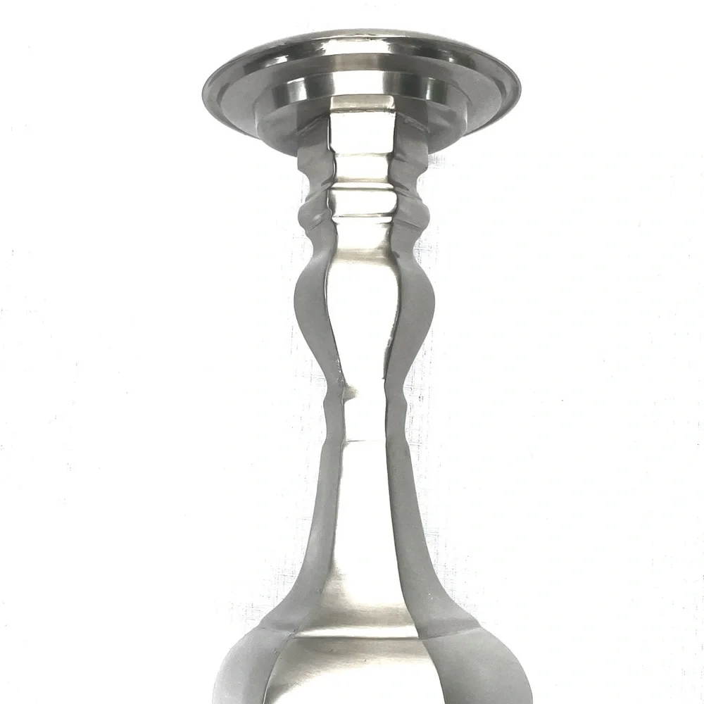 Pewter Brass Pillar Candle Holder 9” Geometric Candlestick Home Decor